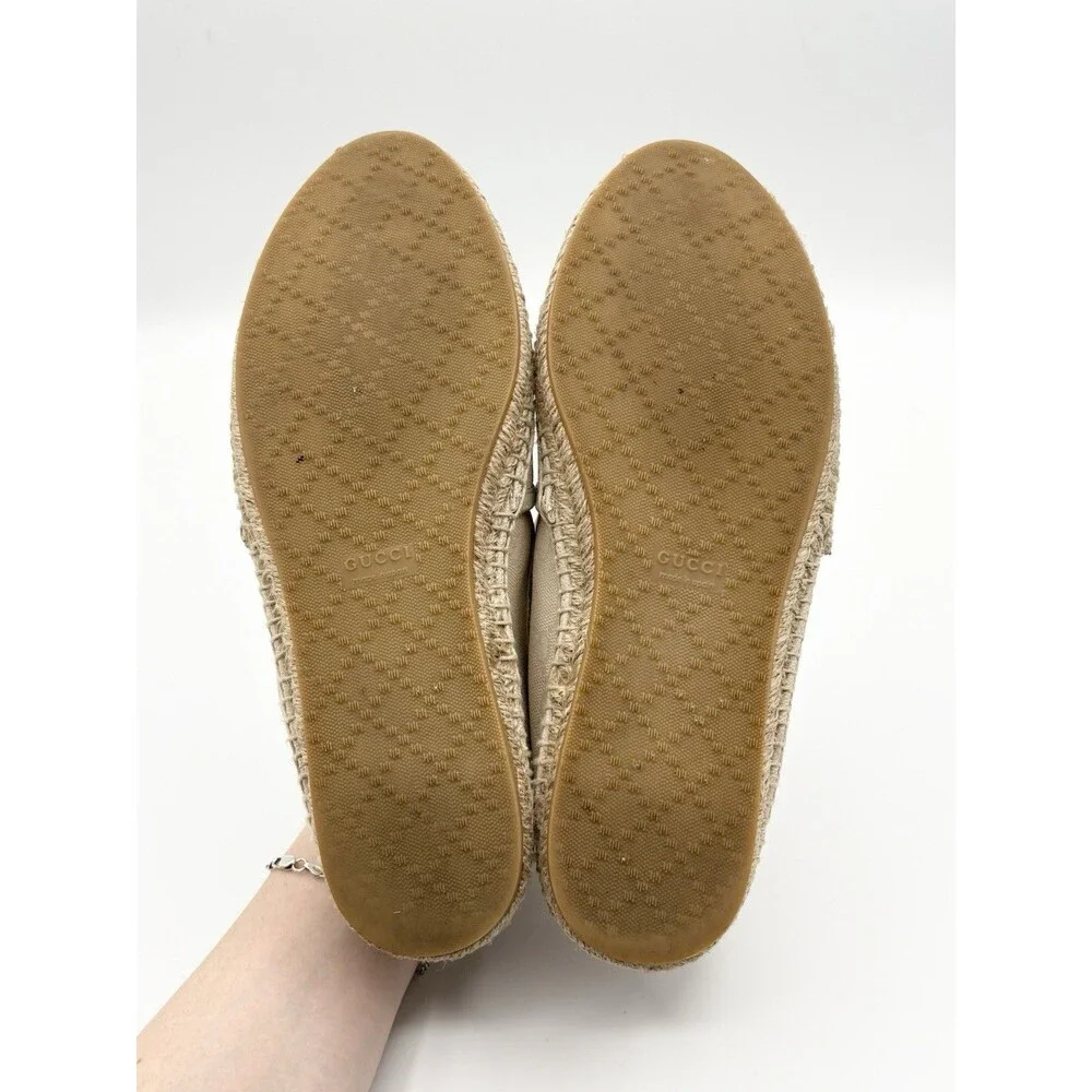 Gucci Off White/Cream GG Canvas and Leather Slip On Espadrille Flats EU 37.5